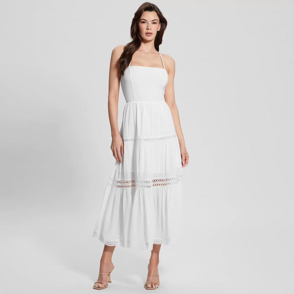 ZARA Sexy Spaghetti Strap Boat Neck Cutout Lace Up Backless Long Dress